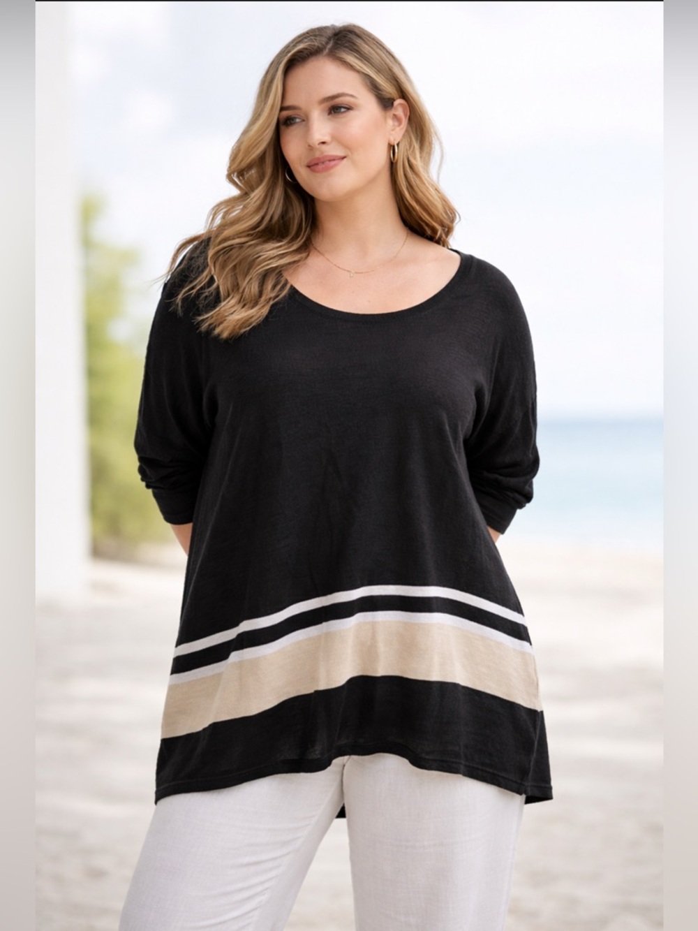 LISA TODD Linen Scoop-neck lightweight Sweater